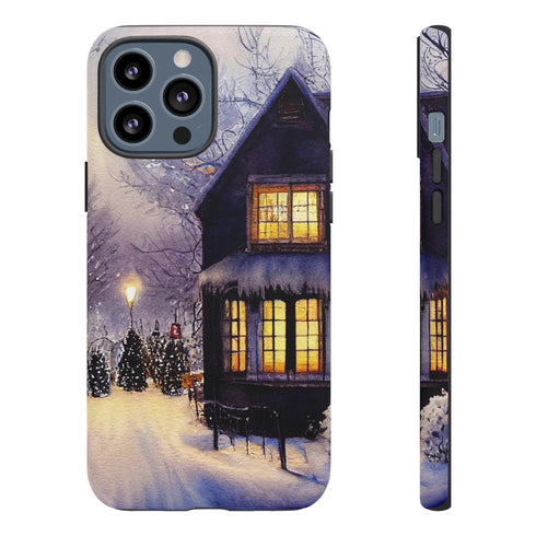 Glowing Homes in the Snow with Christmas Decorations - Impact Resistant Phone Case iPhone 13 Pro Max Matte